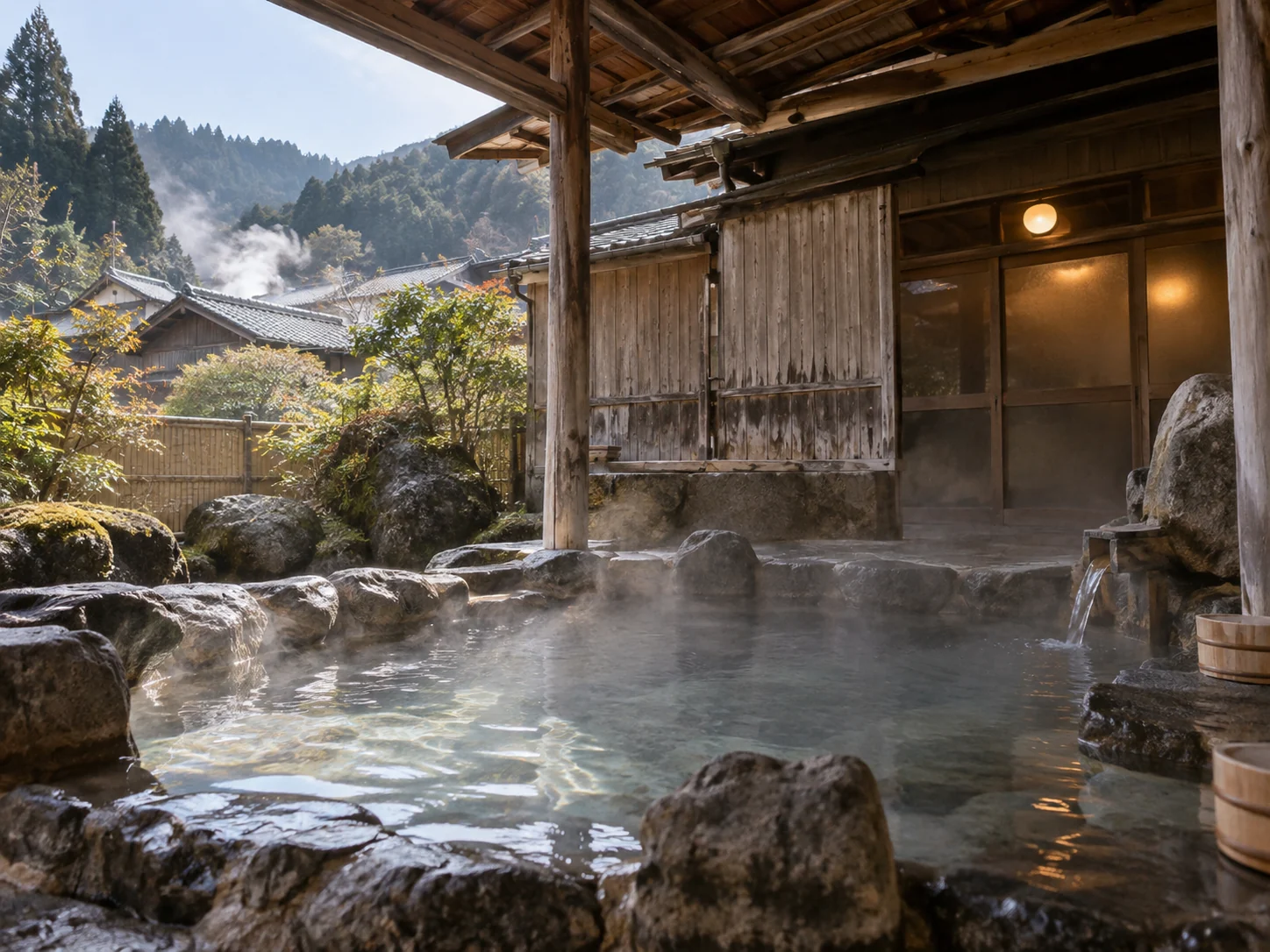 湧水町で楽しめる温泉をイメージした風景